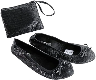 VARSANY Roll Up Satin Shoes - Foldable Pumps Flats Ballet Dance Ladies After Party Shoes