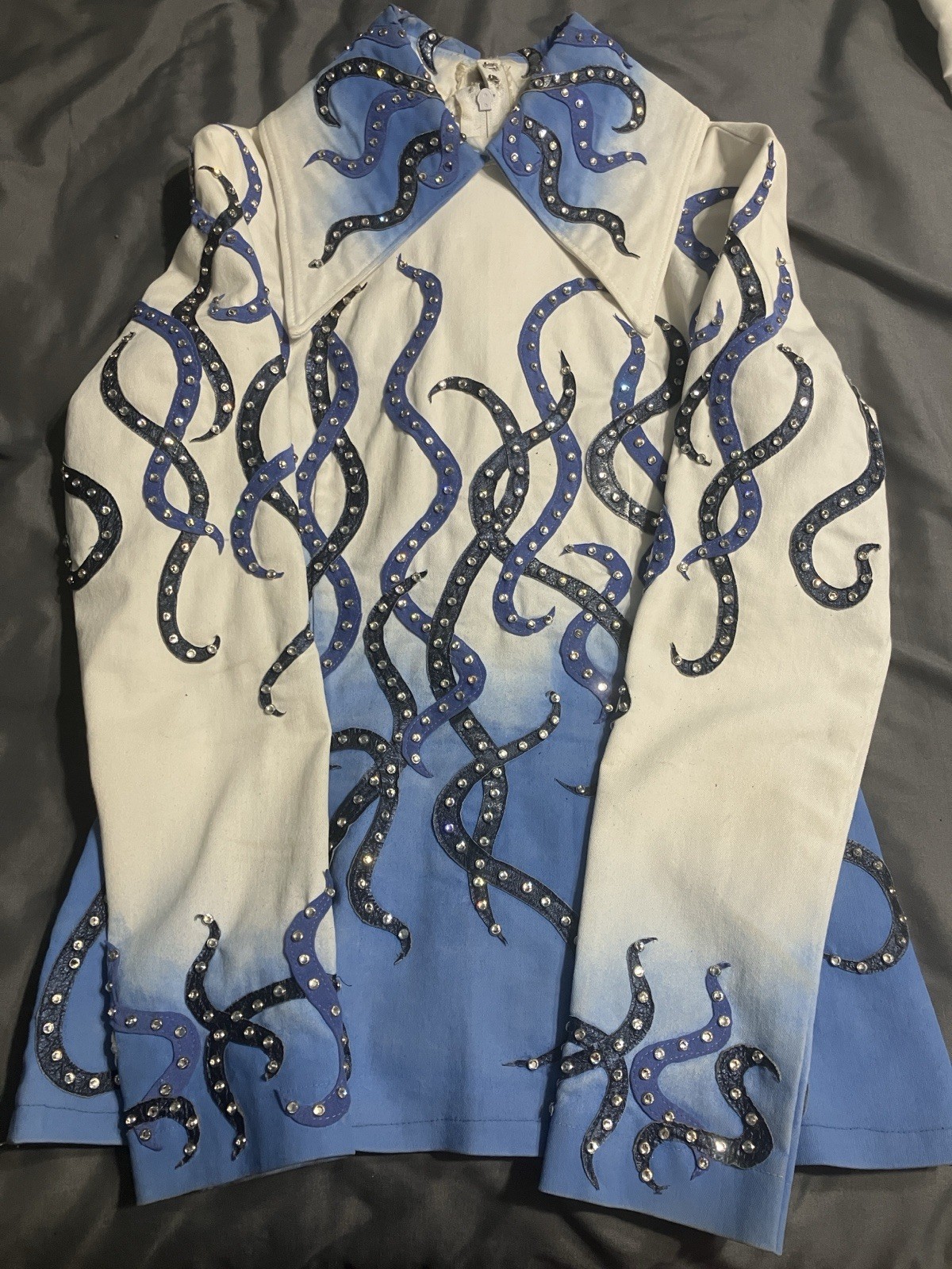 Used Western Pleasure Light Blue Outfit Size Medium W/ Chaps And Pants