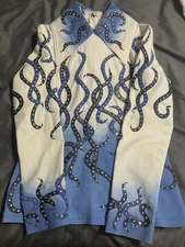 Used Western Pleasure Light Blue Outfit Size Medium W/ Chaps And Pants