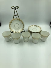 porsgrund porcelain cups/saucers - 'gull klover' design - translucent & EXC...