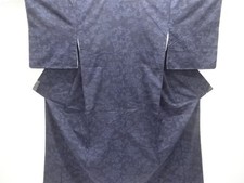 7646936: JAPANESE KIMONO / UNUSED / SILK / HAND WOVEN TSUMUGI / FLORAL ARABESQUE