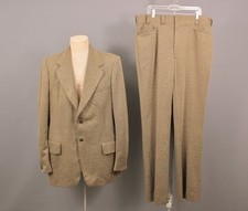 Men's VTG 70s Greenish Brown 2 PC Leisure Suit Sz XL Long 1970s Disco Polyester