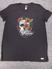 Harley Davidson Womens XL Black Skull Roses Graphic T Shirt Made in USA 2024