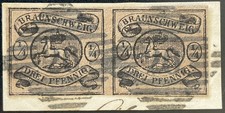 BRAUNSCHWEIG 1852 4 gestempelt SEHR SCH&Ouml;NES PAAR BRIEFST&Uuml;CK gepr&uuml;ft BPP (H3141