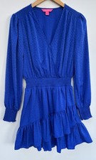 Lilly Pulitzer Christiana Dress 4 Bright Blue Ruffled V Neck