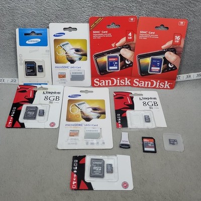 Lot of 10 SD Micro SD Memory Cards 4GB to 64GB Samsung Sandisk Kingston Some New