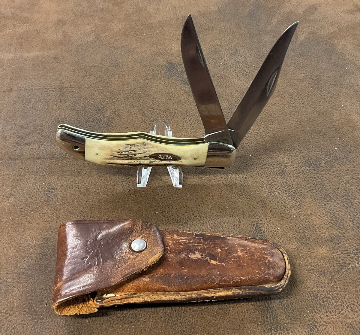 このは VINTAGE CASE XX STAG FOLDING HUNTER KNIFE 5265 SAB W/ LEATHER