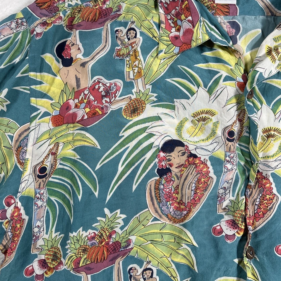 Avanti Silk Surf Hawaiian Aloha Shirt  HAWAIIAN Hula  GirlsMen’s Coconut Button - Image 3 of 4