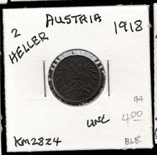 1918 2 Heller AUSTRIA KM2824 World Coin UNC