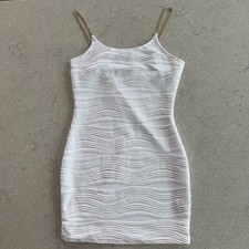 SHEIN White Textured Bodycon Mini Dress with Gold-Tone Chain Straps