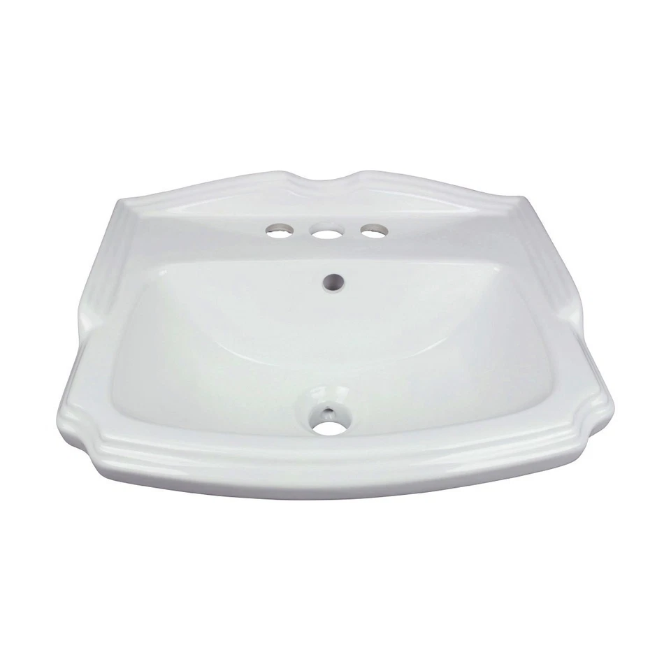 Fregadero de baño pequeño de montaje en pared de porcelana blanca con suministro de renovadores de desbordamiento Foto 2 de 4