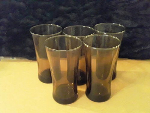 Vintage 5 Anchor Hocking 6 1/8” Tumblers Linden Smokey Brown Drinking Glasses