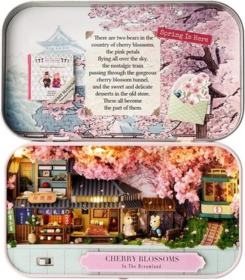 DIY Miniature Tin Box House Kit with LED Lights, Cute Theme Scene Craft Gift