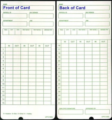 300 Time Cards for uPunch HN3000 AutoAlign Clock (uPTC1000-1 300