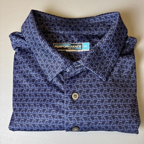 Roundtree Yorke Polo Shirt Mens XL Golf Performance Blue Golf Cart Print - Picture 11 of 11