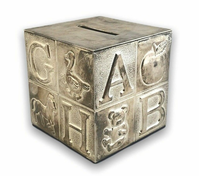 International Silver Baby Block Bank Silverplate eBay
