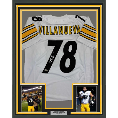 Framed Facsimile Autographed Alejandro Villanueva 35x39 PIT White Reprint Jersey