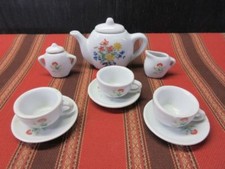 Vintage Miniature "Made in China" Flower Tea Pot Set -Cups Saucers Creamer Sugar