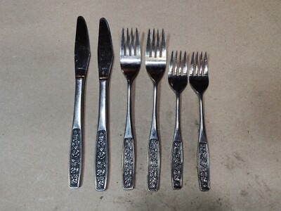 6 pcs, Interpur Floral Stainless Flatware Japan, knives & forks 
