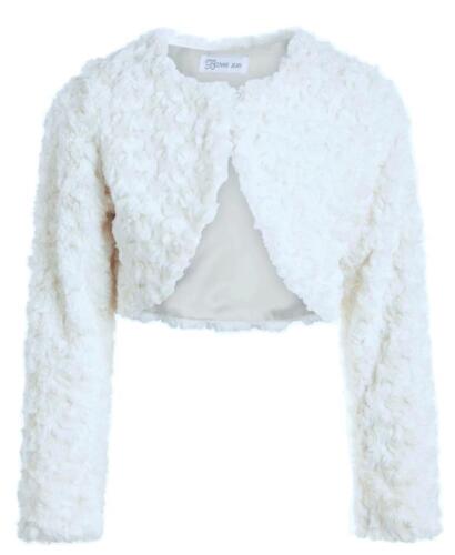 NEW Bonnie Jean Girls Size 4 "WHITE FAUX FUR" Bolero Shrug Sweater Jacket NWT - Afbeelding 1 van 2