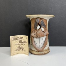 VTG Mahon Made Stoneware Pottery Toothbrush Holder Ugly Anamorphic Toothy Grin
