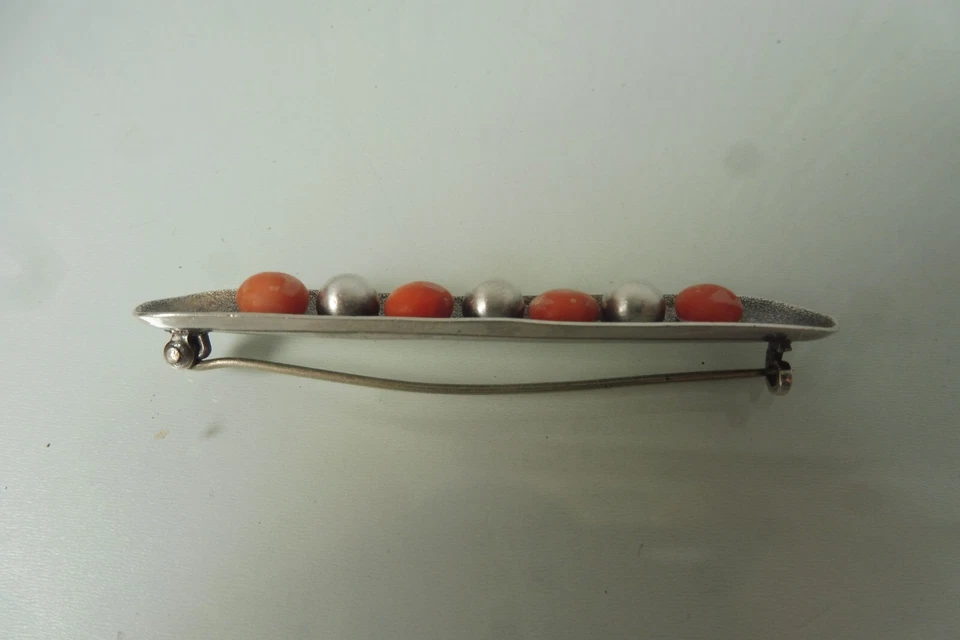 Bella Vecchia Spilla / Spilla 935 Argento Con Corallo - Immagine 2 di 4