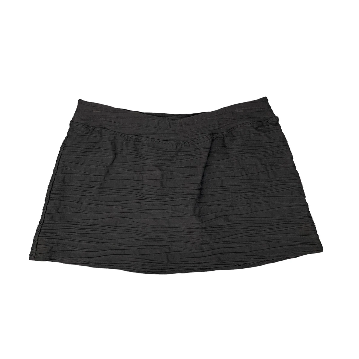 Lands End Swim Mini Skirt Womens 10 Black Textured Pull On Inner