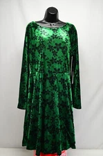 NWT Unique Vintage Green Velvet Floral Long Sleeve Dress 1X XL
