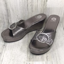 Yellow Box CAMILLA Pewter Wedge Heel Sandal w/ Buckle - Women s Size 10