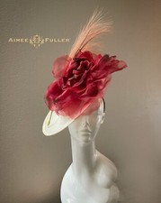 Valentine's Day Hat Wedding Red Rose White Derby Fascinator Mother of Bride