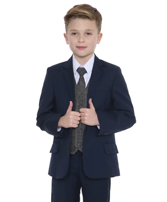 VIVAKI Boys Suits Boys Check Suits, Page Boy Wedding Prom Formal Suit, Boys Navy Suit A