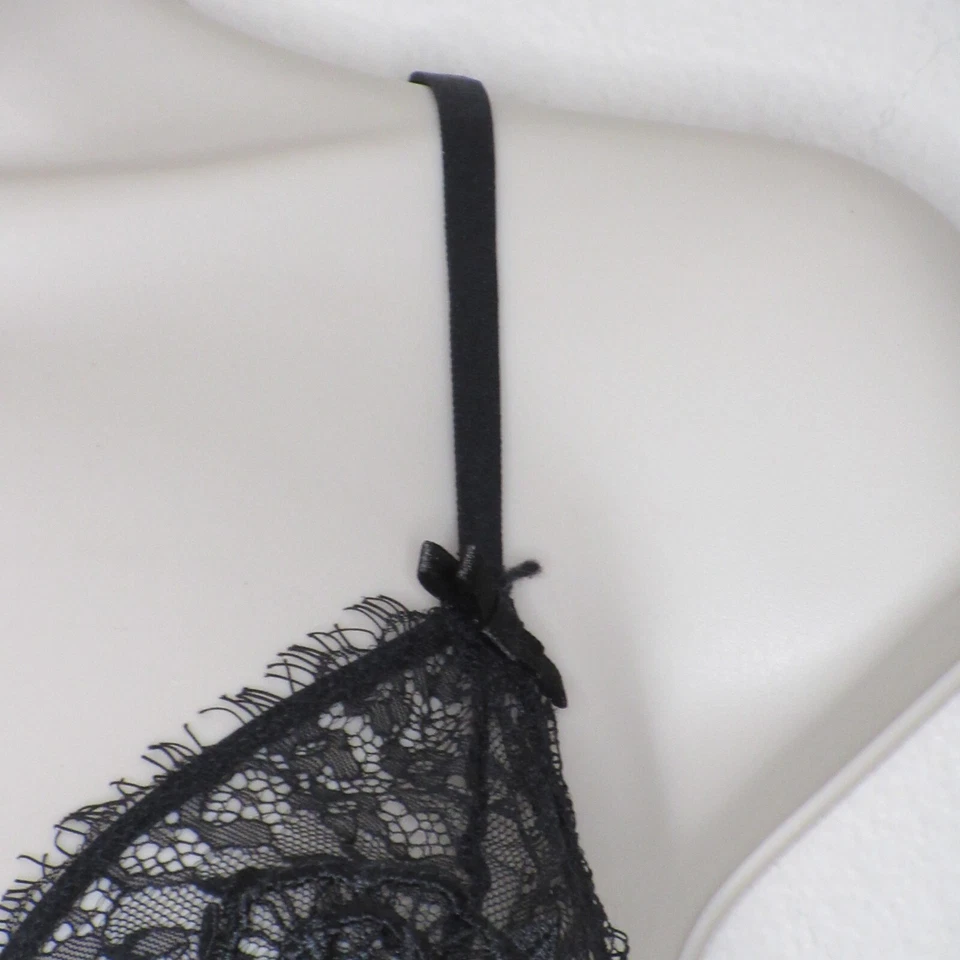 Shirley Of Hollywood Women's Black Lace Sheer Floral Wireless Bra L B35 - Image 3 of 4