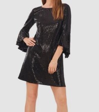 Vince Camuto Women's Black Metallic Sequin Bell Sleeve Mini Dress Size XXS