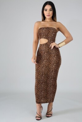 Women's Animal Print Strapless Midi Dress Bodycon Maxi Dress Outfit - Large | eBay Women's Animal Print Strapless Midi Dress Bodycon Maxi Dress Outfit - Large | eBay