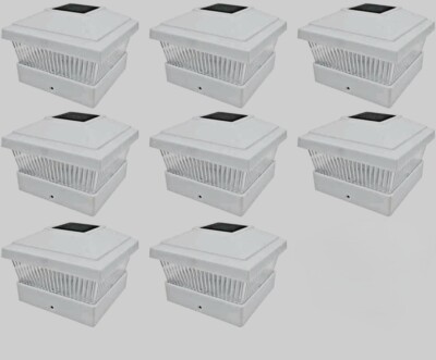 8-Pack Solar LED Post Deck Cap Lights – White, 4x4 Inch Fit, Weatherproof, Auto Dusk Sensor, Rechargeable Batteries, For Fence, Deck, Garden, PVC & Wood Posts