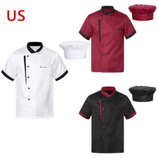 Men Uniform Short Sheeve Chef Coat Breasted Working Jacket with Chef Hat