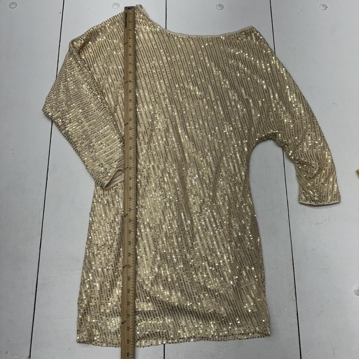 SHEIN Gold Sequin 3/4 Long Sleeve Off Shoulder Party Cocktail