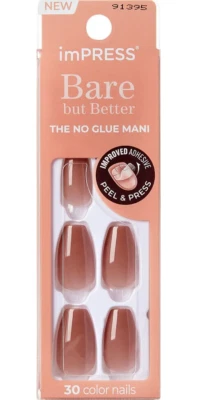 KISS IMPRESS COLOR PRESS-ON NAILS ONE STEP GEL MANICURE MEDIUM COFFIN FLARE