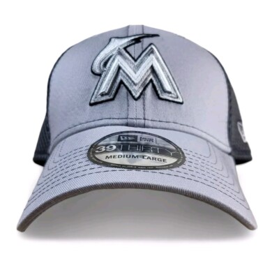 MIAMI MARLINS Hat Cap Medium/Large Baseball MLB NEW ERA 39THIRTY Gray Fitted 