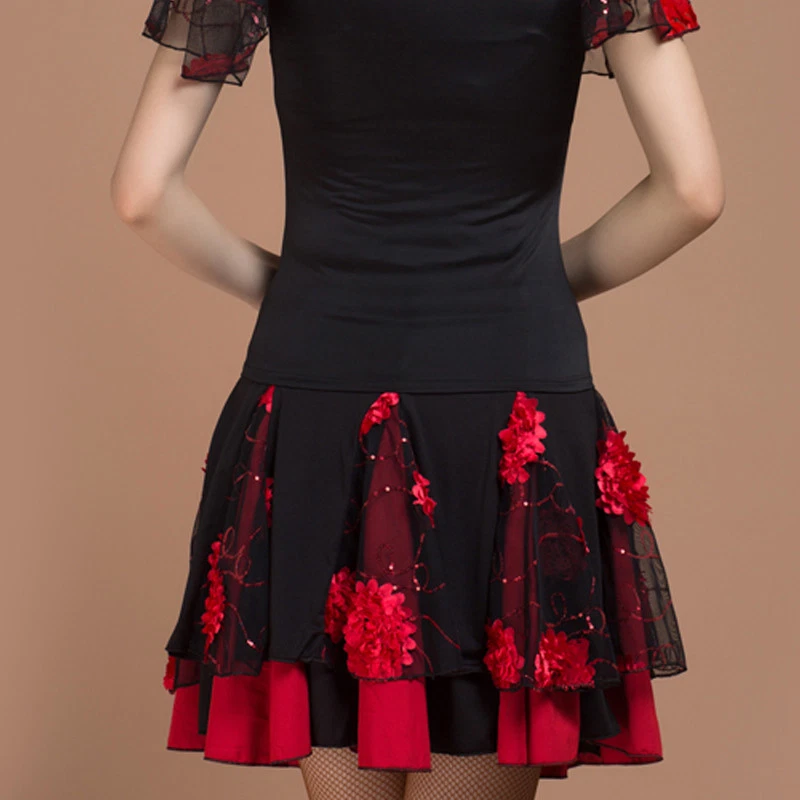 Gonna Da Ballo Quadrato Rosso Modello W130 - Abito Per Salsa, Tango, Rumba, Cha Cha