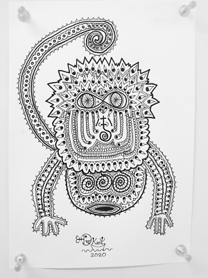 Original Froody doodle signed quirky artwork ink sketch ''Monkey Business'' OOAK
