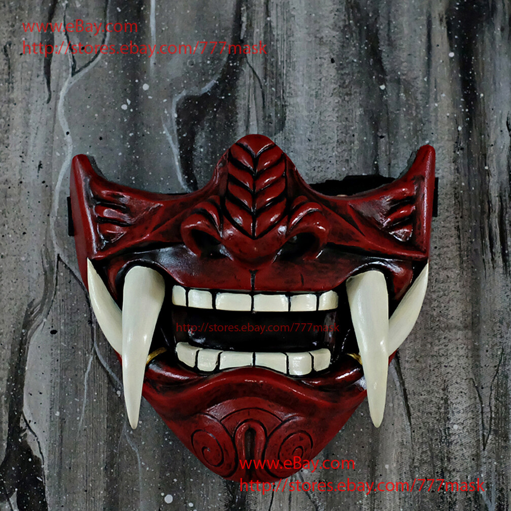 Halbes Gesicht Samurai Maske Ronin Oni Mempo Japaner Dämon Noh für Airsoft Paintball BB Gun Motorrad Kikadeen Rot KK31