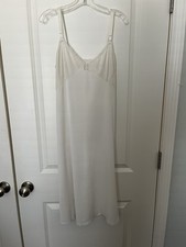 Vintage Shadowline Size 34 Tall Full Slip Ivory Nylon Stretch Bodice Lace Trim