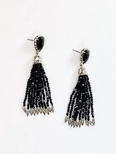 Kendra Scott Blossom Earrings Black Bead Tassel Granite Gold Tone Statement Drop