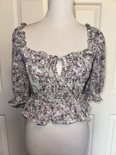 ASTR The Label Blue Ditsy Floral Corset Peplum Blouse Cottagecore Romantic Top S