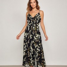 RYEGRASS Dress Womens 2X Black Floral Maxi Faux Wrap Feminine Summer Y2K