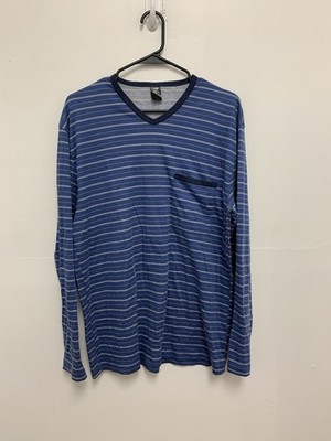 Calida Switzerland Pajama Shirt Mens Large Blue Stripe Long Sleeve Soft Comfort