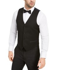 Alfani Mens Slim fit Button-Up Suit Vest Medium Black Solid Stretch