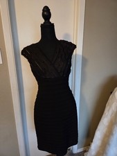 Adrianna Papell Women's Black Bandage Cocktail and Party Dress Beaded Size 4