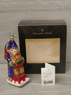 Vintage Christopher Radko Schornstein Süßigkeiten Weihnachtsmann Spielzeug Glas Weihnachtsschmuck